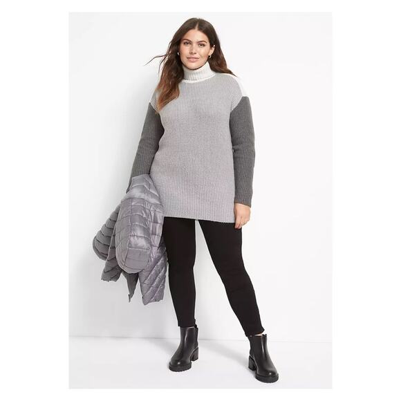 Lane Bryant Sweaters - Lane Bryant Gray Colorblock Turtleneck Long Sleeve Sweater Sz.18/20 NWT